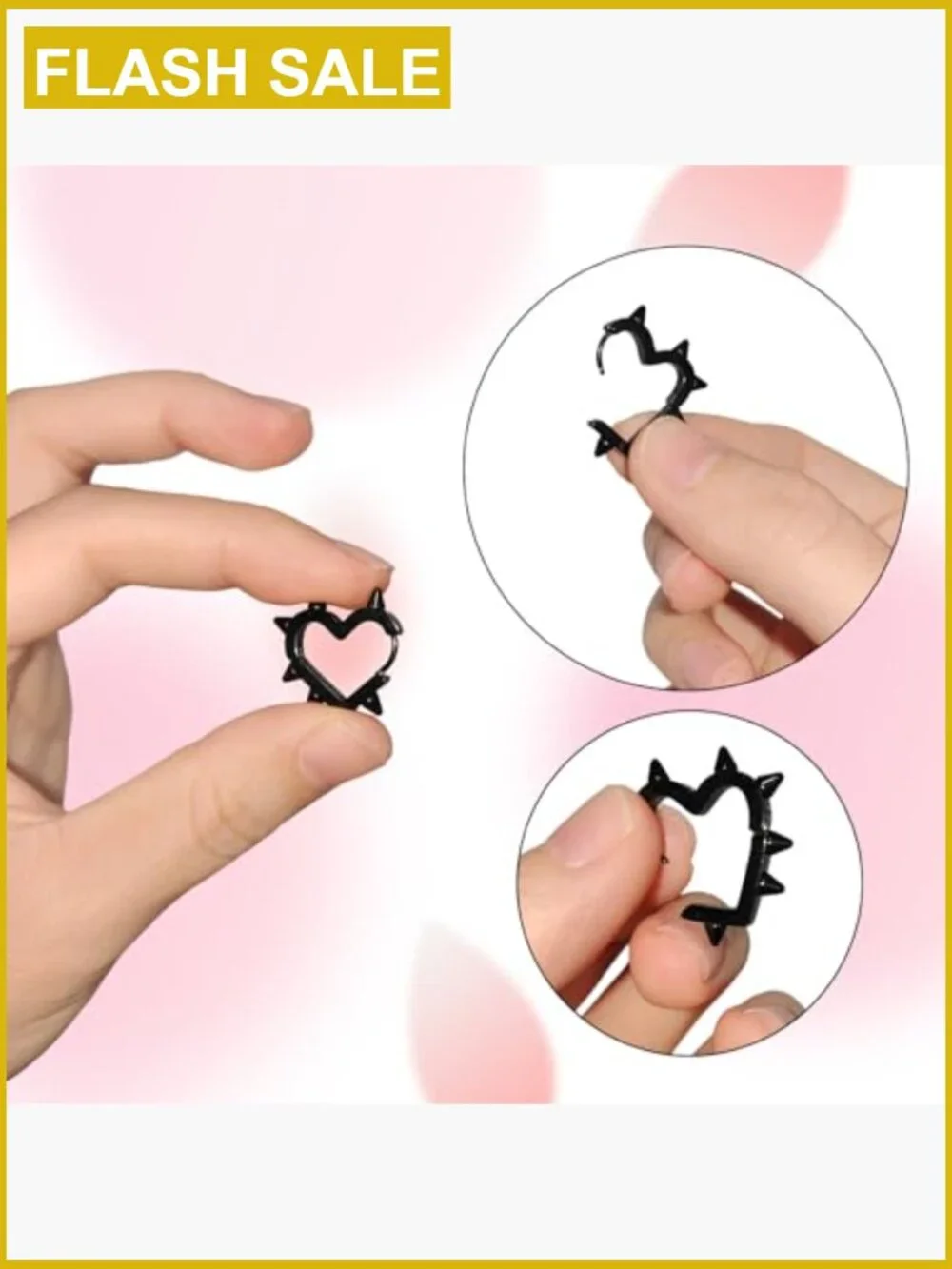 Punk Grunge Earring Set - Gothic Hoop Heart Spike Stud Earrings - Picture 3 of 7